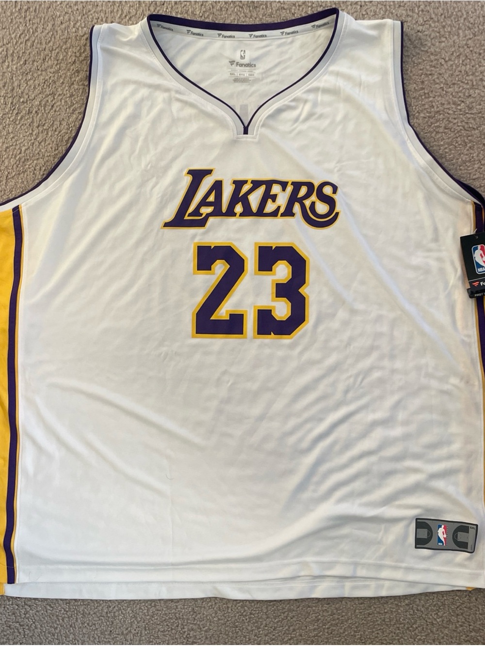 Fanatics Los Angeles Lakers White Jersey with Purple & Gold #23